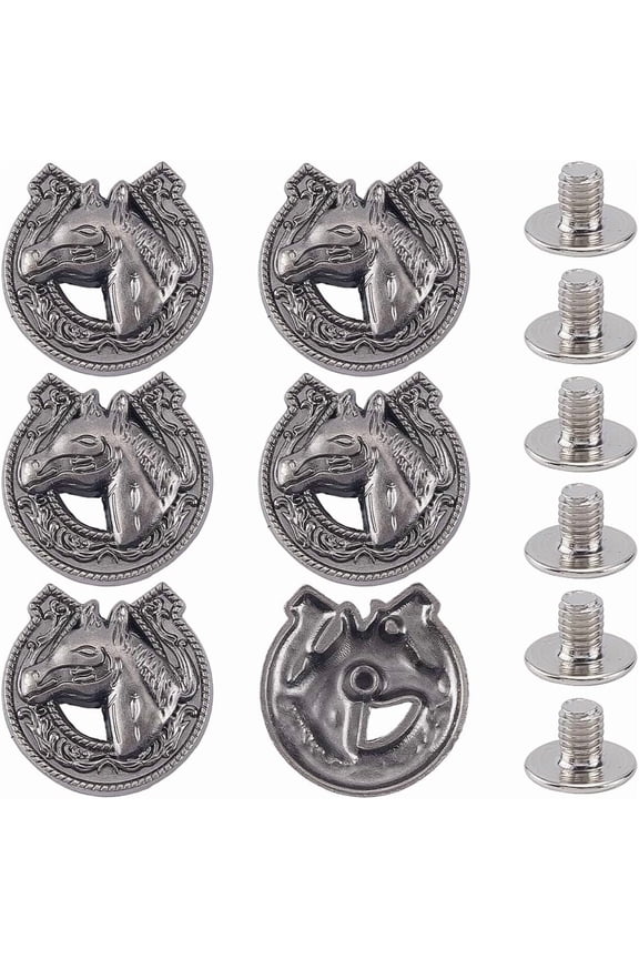 1 Box 8 Sets Horse Horseshoe Screw Back Buttons Conchos Western Cowboy U-Shape Metal Alloy Vintage Punk Rivets Leather Decorative Studs Buckles for DIY Craft Clothes Wallets Belts Bags Metal Gunmetal