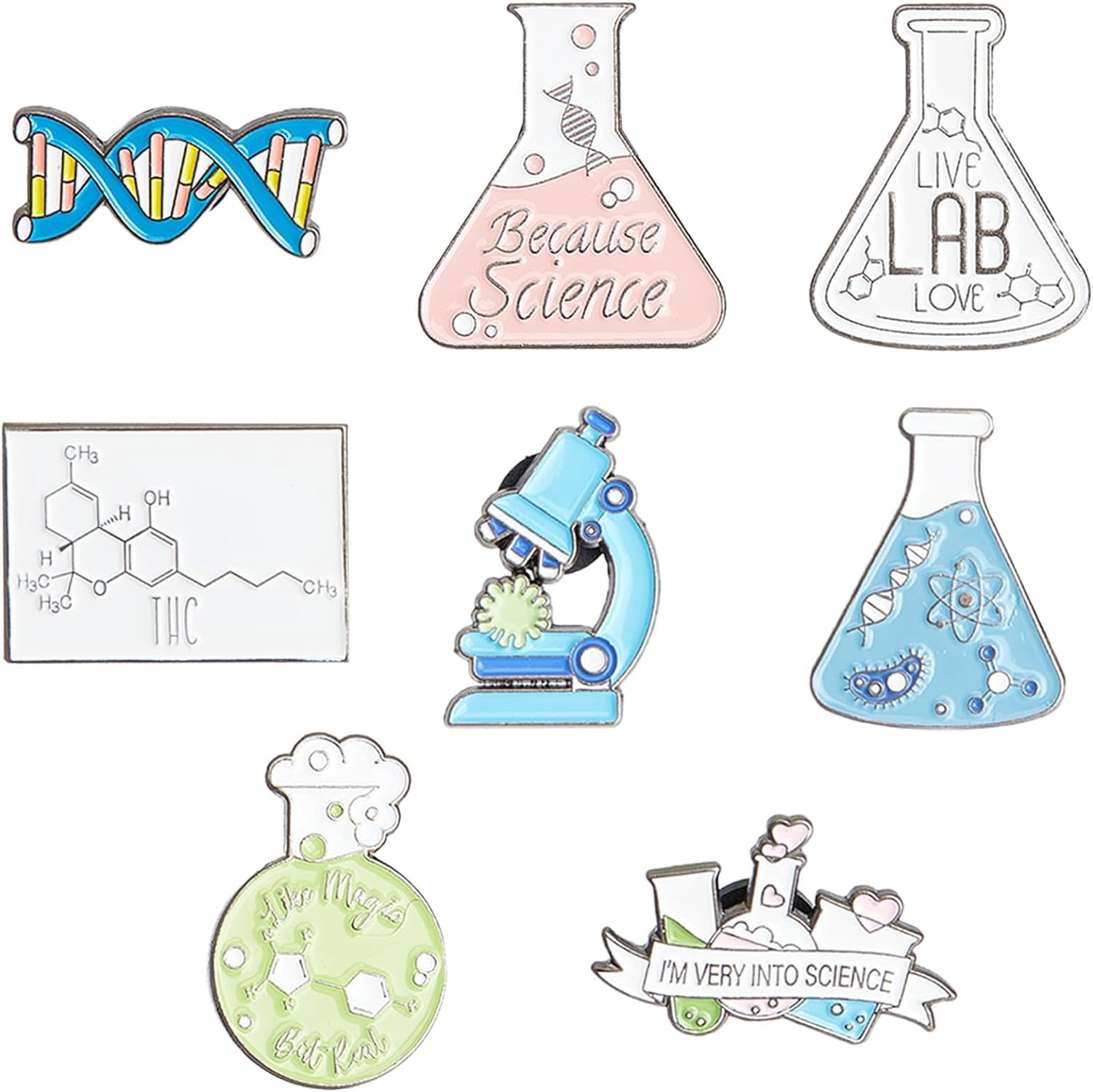 1 Box 8 Style Science Enamel Pin Lab Pins Bulk Medical Brooch Pins Set ...