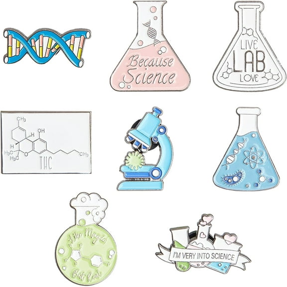 1 Box 8 Style Science Enamel Pin Lab Pins Bulk Medical Brooch Pins Set Cute Cartoon Lab Lapel Pins Doctor Enamel Pin Brooches for DIY