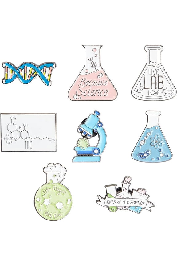 1 Box 8 Style Science Enamel Pin Lab Pins Bulk Medical Brooch Pins Set Cute Cartoon Lab Lapel Pins Doctor Enamel Pin
