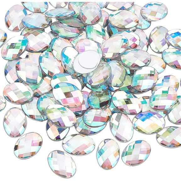1 Box 80 Pcs 25x18mm Extral Large Flat Back Oval AB Color Acrylic Self-Adhesive Rhinestone Gems Stick with Container Crystals Bling Sticker Acrylic Jewels for Costume Making Cosplay