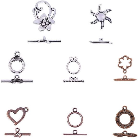1 Box 80 Sets 8 Style Tibetan Style Alloy Toggle TBar Clasps Findings Jewelry Making Mixed Color