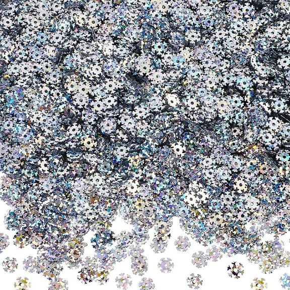 1 Box About 8000Pcs Snowflake Sequin Small Christmas Sequins Bulk Silver Plastic PVC Winter Holiday Xmas Snowflakes Shaped Loose Paillettes for Sewing Crafts DIY Embroidery Ornament Supplies