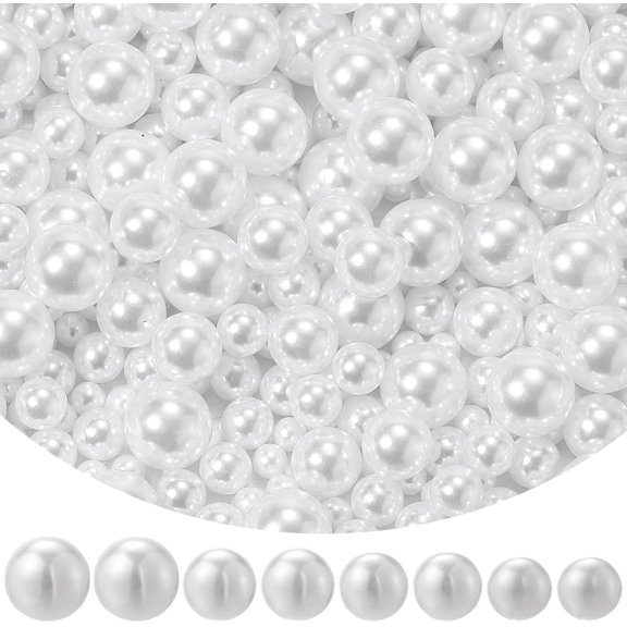 1 Box 800PCS 4MM 6MM 8MM 10MM White Round Plastic No Hole Pearls Bead Imitation Artificial Assorted Size Summer Acrylic Pearl for Jewelry Making Hair Vase Filler DIY Craft Supplies