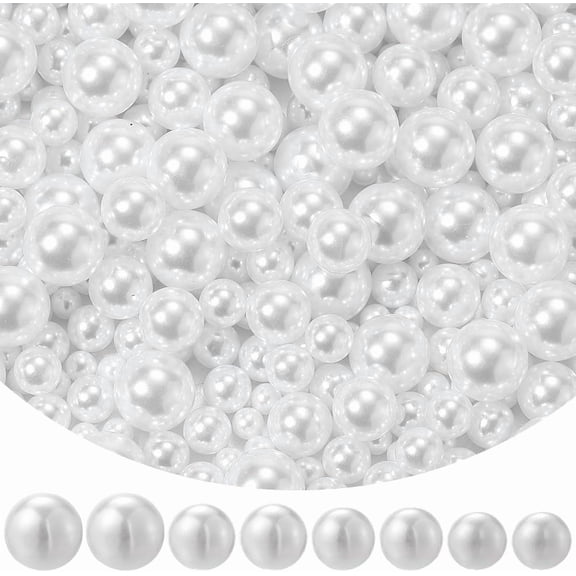 1 Box 800PCS 4MM 6MM 8MM 10MM White Round Plastic No Hole Pearls Bead Imitation Artificial Assorted Size Summer Acrylic Pearl for Jewelry Making Hair Vase Filler DIY Craft Supplies