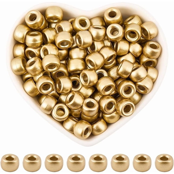 1 Box 800Pcs 9x6mm Gold Pony Bead Bulk Crow Beads Metallic Plastic Large Hole Round Opaque Pen Hair Kandi Decor Friendship Bracelet Spacers for DIY