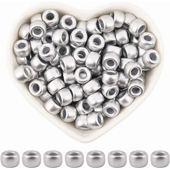 1 Box 800Pcs 9x6mm Silver Pony Beads Bulk Pony Bead Metallic Round Opaque Large Hole Plastic Assortment Bulk Acrylic Kandi Spacers