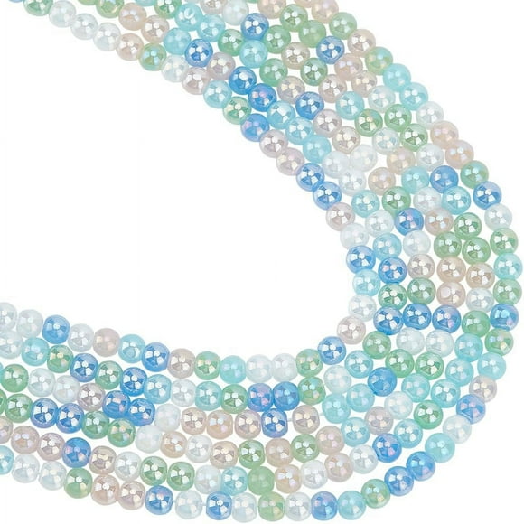 1 Box 800Pcs Glass Beads Light Blue Mixcolor 4mm Round Transparent Spacer Loose Beads for Beading Bracelets Necklaces Earrings Crafts