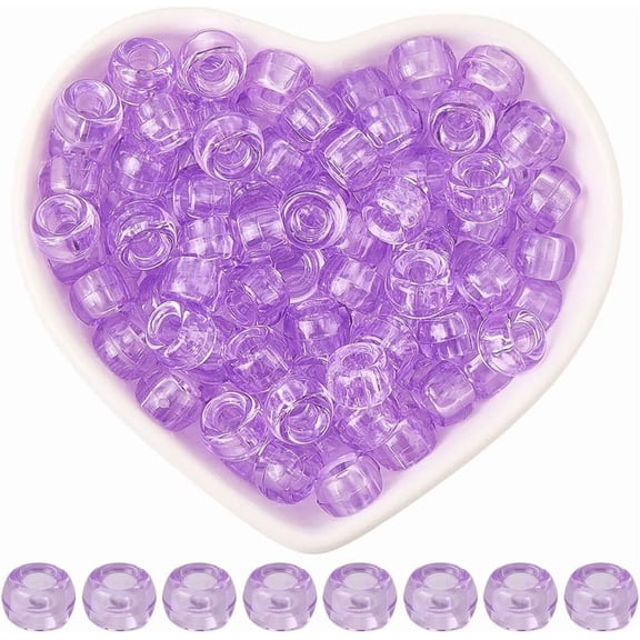 1 Box 800Pcs Pony Kandi Beads Purple Pony Beads Bulk Loose Small Plastic Acrylic Round 9 X 6MM Transparent Barrel Spacers for Jewelry Making Findings Bracelets Necklace DIY Crafts Beginners Orchid