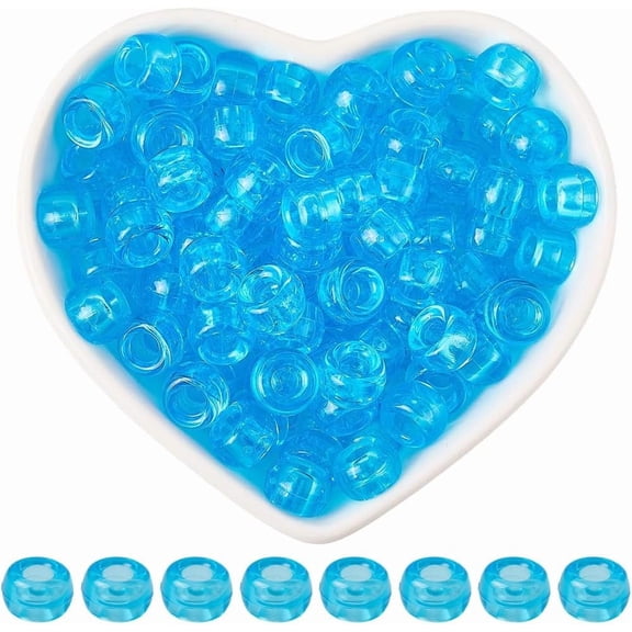 1 Box 800Pcs Transparent Pony Beads Blue Kandi Beads Bulk Loose 9 X 6MM Acrylic Smooth Round Barrel Mini Plastic Spacers for DIY