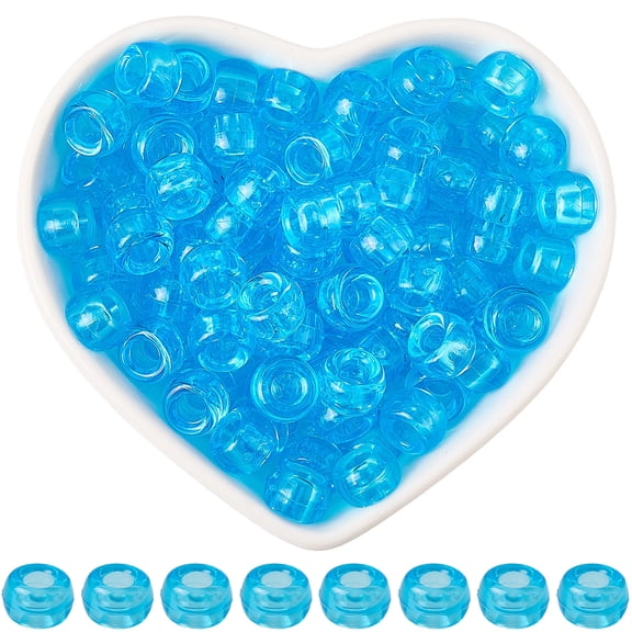 1 Box 800Pcs Transparent Pony Beads Blue Kandi Beads Bulk Loose 9 X 6MM Acrylic Smooth Round Barrel Mini Plastic Spacers for Jewelry Making