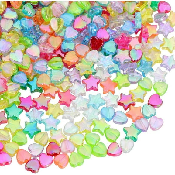 1 Box 800pcs Acrylic Star and Heart Beads Small Star Beads Mini Tiny Hearts Shape Transparent Clear Ab Colors Multi Color Assorted Beading Charm for DIY Jewelry Making Wedding Gifts Accessories