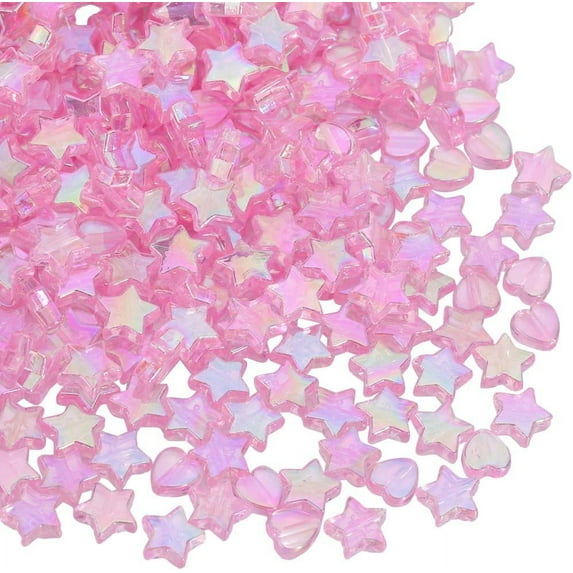 1 Box 800pcs Small Star Shaped Beads Star And Heart Shaped Beads Pink Five Pointed Tiny Mini Stars Shape Assorted Cute Loose Spacer Bead