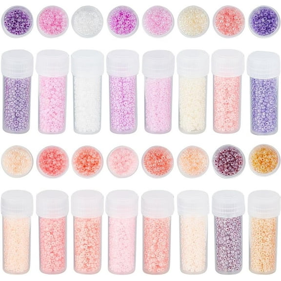 1 Box 80G 12/0 Mini Glass Seed Beads Opaque Round Seed Bead Glass 2mm Bracelet Seed Beads Pink Purple Spacer Loose Bead Small Glass Beads for Jewelry Making DIY Earrings Bracelets Necklace