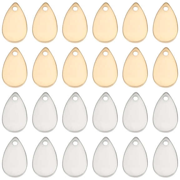 1 Box 80PCS 2 Colors Flat Teardrop Charms 24K Gold 925 Sterling Silver Plated Brass Blank Stamping Tag Pendants Charms for Jewelry DIY Making DIY