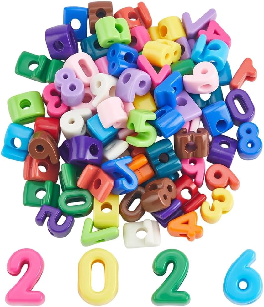 Assorted Numbers 1 Box 80PCS 3D Number Shaped Beads with Large Holes Acrylic Mixed Color ...