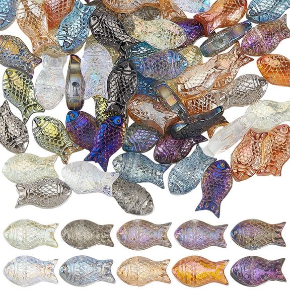 1 Box 80Pcs 10 Colors Small Fish Glass Beads Ocean Animal Beads Fish Shaped Charms Summer Sea Beach Fishbowl Loose Spacer