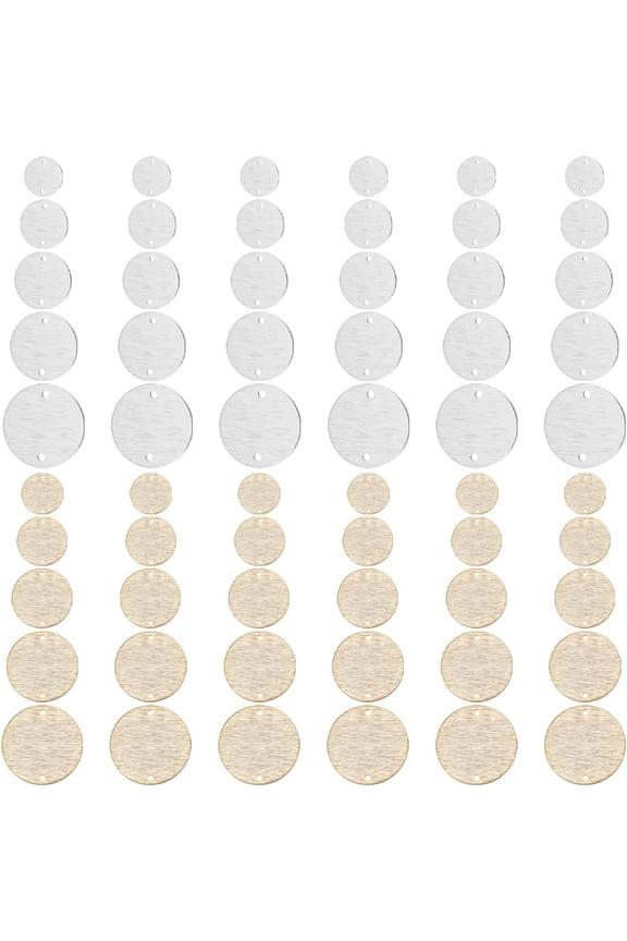 1 Box 80Pcs 10 Styles Flat Round Link Connectors 24K Gold&925 Sterling Silver Plated Blank Tag Pendants Link Charms for Disc Earring Necklace Bracelet Jewelry Making (6/8/10/12/15mm)