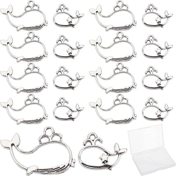 1 Box 80Pcs 2 Style Whale Bezel Charms Alloy Open Back Bezel Pendants