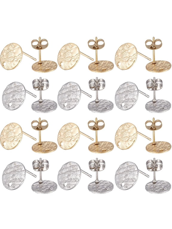 1 Box 80Pcs 20 Pairs Flat Round Earring Posts Stainless Steel Earring Post with Loop Silver Gold Ear Studs Blank Stud Findings for Jewelry Making