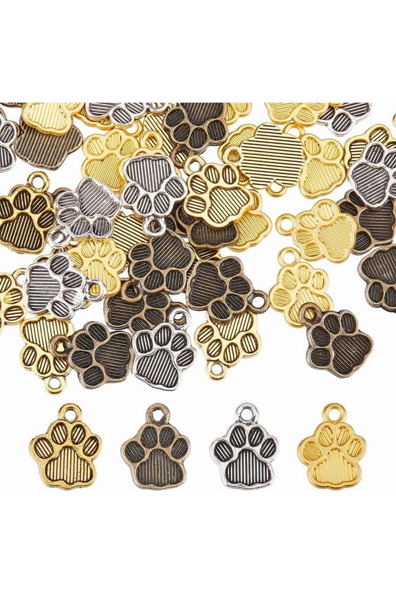 1 Box 80Pcs 4 Colors Dog Charm Paw Charms Bulk Silver Cute Pet Small Toes Animal Paws Print Charm