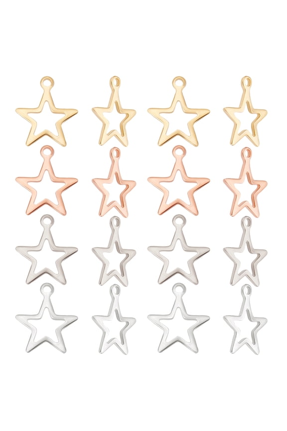 1 Box 80Pcs 4 Colors Star Charms Stainless Steel Hollow Pentagram Pendants Charms Celestial Frame Findings Christmas New Year Birthday