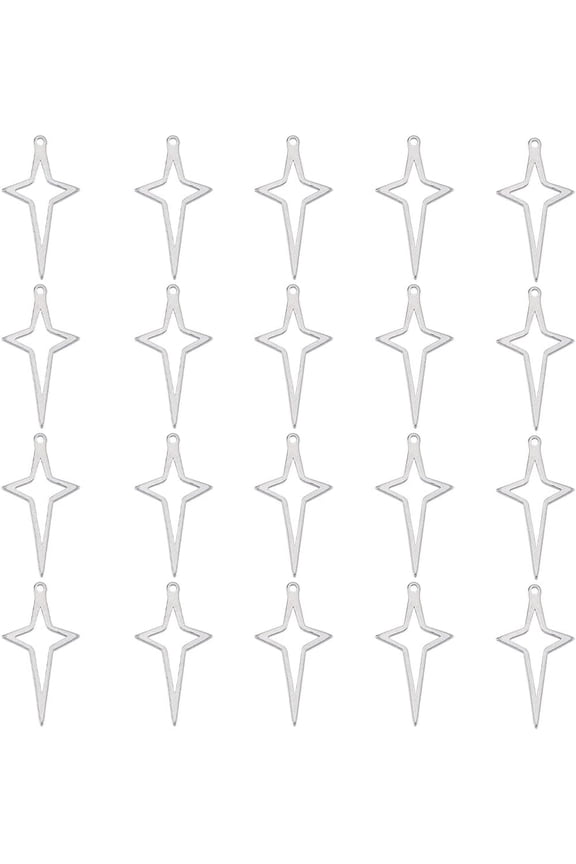 1 Box 80Pcs 4 Point Star Charms Stars Charm Bulk Hollow Stainless Steel Silver Satellite Celestial Planet Christmas Star Charm for Jewelry Making Charms Women DIY Necklace Earring Crafts