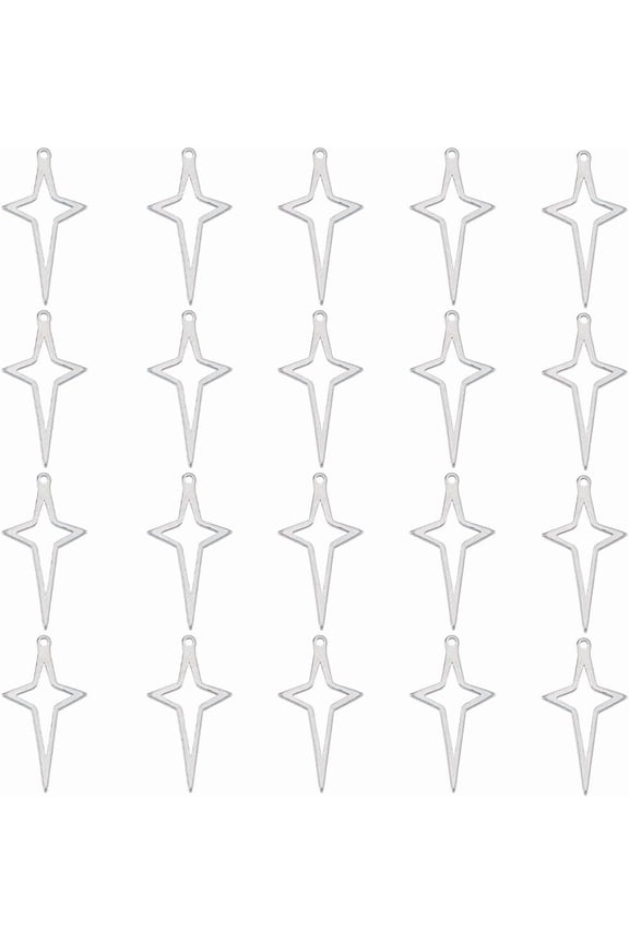 1 Box 80Pcs 4 Point Star Charms Stars Charm Bulk Hollow Stainless Steel Silver Satellite Celestial Planet Christmas Star Charm for Jewelry Making Charms Women DIY Necklace Earring Crafts Gray DIY