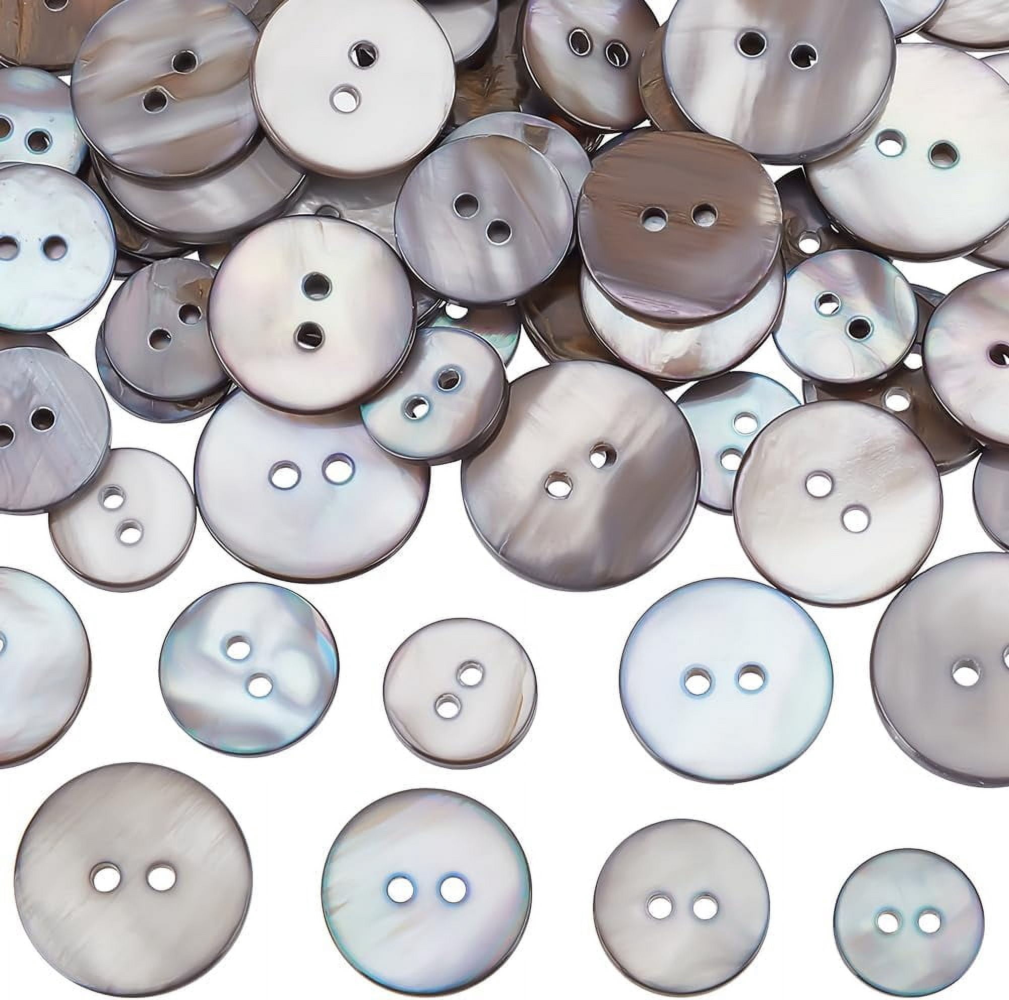Savida Shell Button 1 Box 80Pcs 4 Sizes Shell Buttons Gray Genuine Mother of Pearl Natural ...