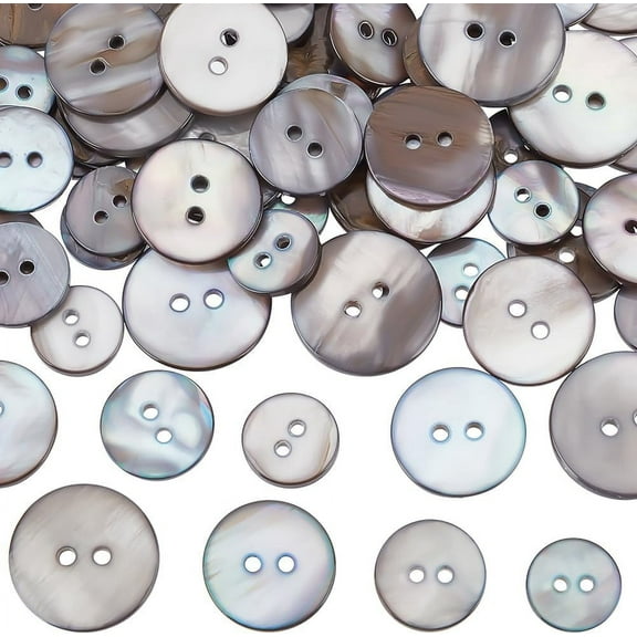 1 Box 80Pcs 4 Sizes Shell Buttons Gray Genuine Mother of Pearl Natural Shells Flat Round 2 Holes Small Button for DIY Sewing Crafts Clothes Coats Suits