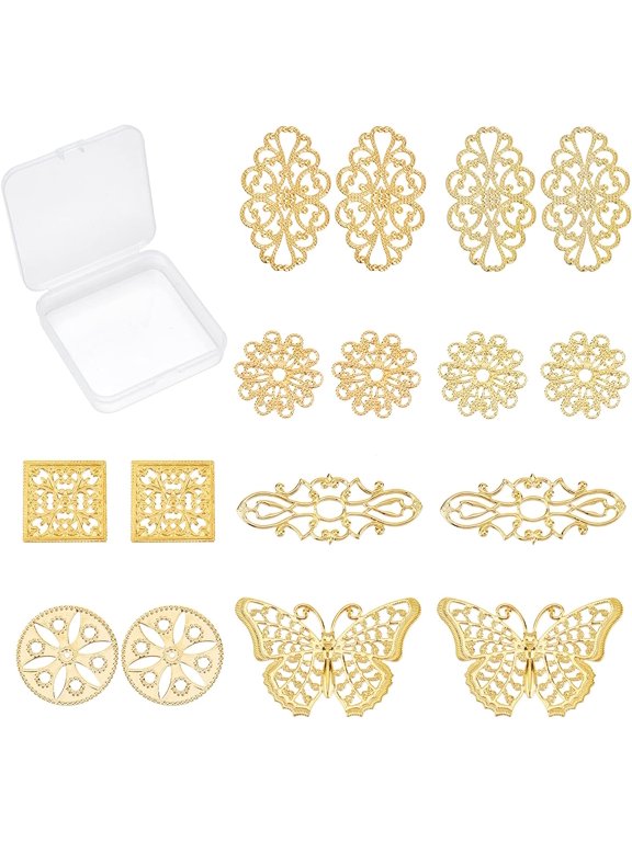 1 Box 80Pcs 8 Styles Filigree Connector Charms Gold Flower Butterfly Round Joiners Links Embellishments Wrap Pendants for Jewelry Making Charms Hairpin Headwear Earrings Findings DIY