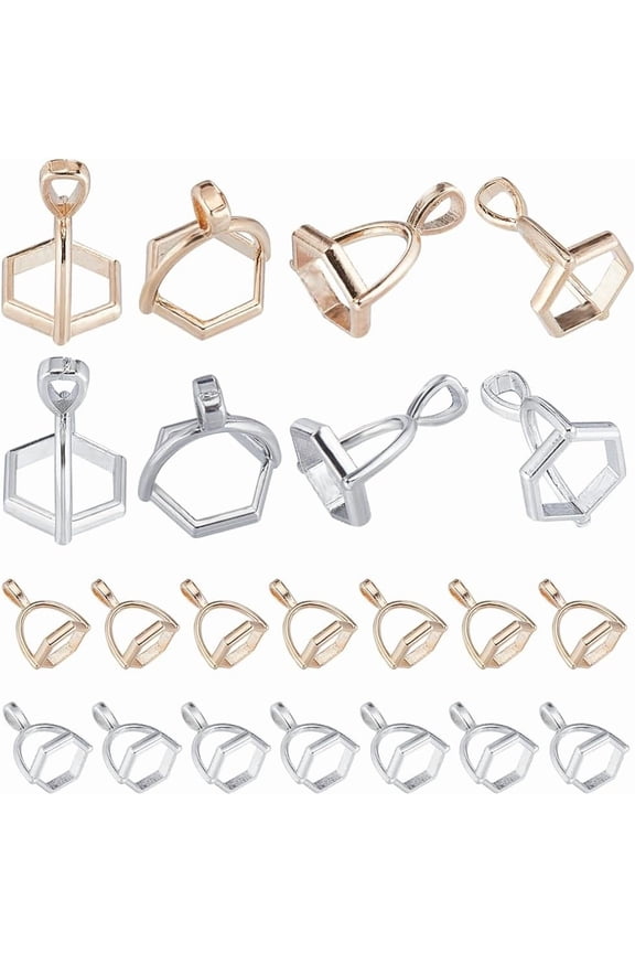 1 Box 80Pcs Bead Bail Cap Bead Cap Bails Pinch Bails Gemstone Pendant Bails Clasp Dangle Charm Bead Pendant Connector Silver Gold Pendant Bails for Jewelry Making Accessories