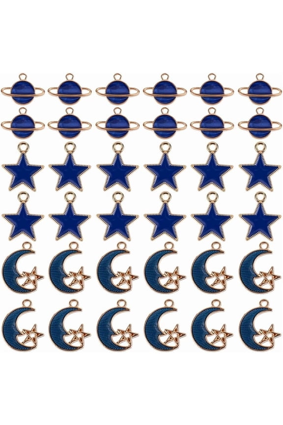 1 Box 80Pcs Blue Planet Charms Star Charm Metal Enamel Gold Neptune Jupiter Celestial Sky Weather Earth Moon Charm for Jewelry Making Charms DIY Keychain Bracelet Earrings Necklace Craft Blue