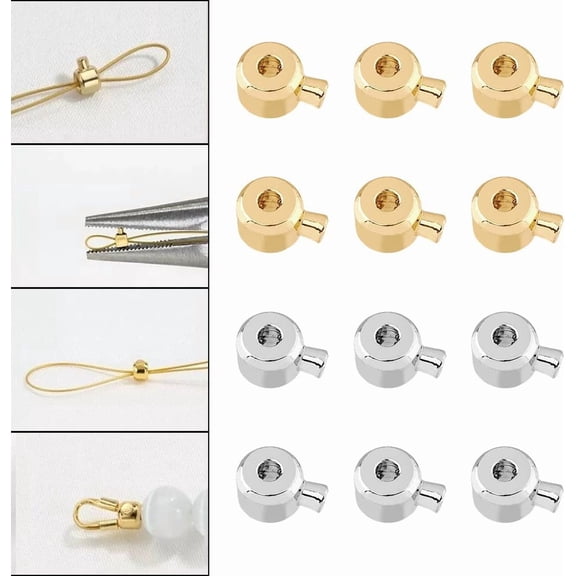 1 Box 80Pcs Brass Crimp Beads 2 Colors Metal Stopper Bead Crimp Metal Crimp Charms Link Bail Beads for Bracelet Necklace Jewelry Making Hole: 0.8mm diy Platinum & Golden
