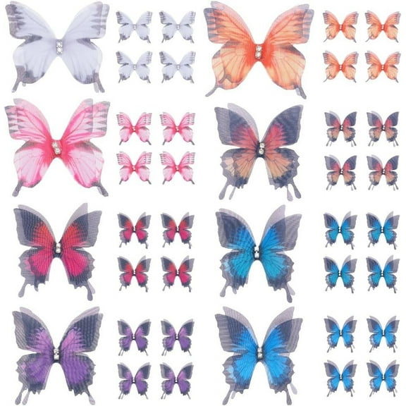 1 Box 80Pcs Butterfly Charms Colorful Wing Charms Butterflies Charms 3D Wall Butterfly Organza Butterfly Ornaments 2-Layer Fabric Butterfly Charm Butterfly Wings for Craft Wedding Decor DIYDIY