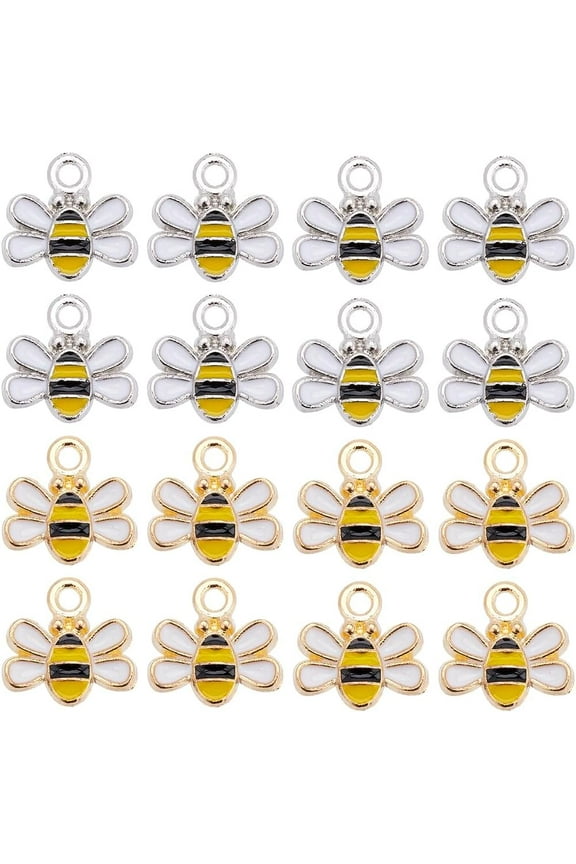 1 Box 80Pcs Enamel Bee Charms Honeybee Charms Bulk Alloy Yellow Gold Metal Honey Bees Charm