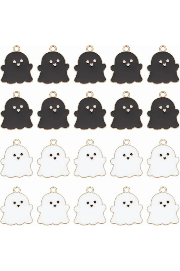 1 Box 80Pcs Ghost Enamel Charms Charms Bulk Cute White Black Flat Lovely Witch Spirit Dangle Float Pendant