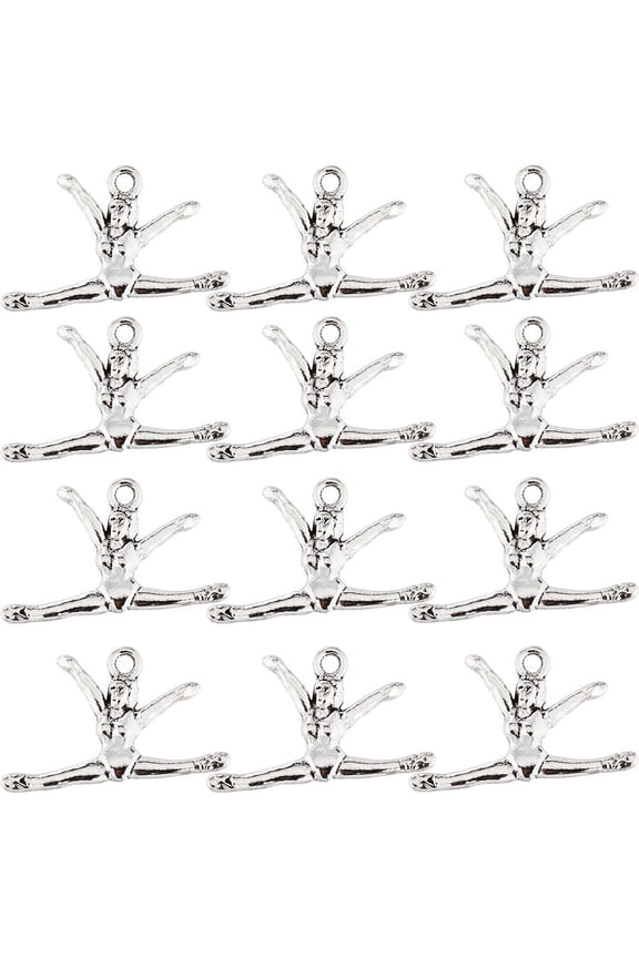 1 Box 80Pcs Gymnastics Charms Dancer Charm Bulk Cheerleader Sports Spirit Cheer Tibetan Style Alloy Silver Gymnast Charm for Jewelry Making Charms Supplies DIY Necklace Bracelet Earrings Silver