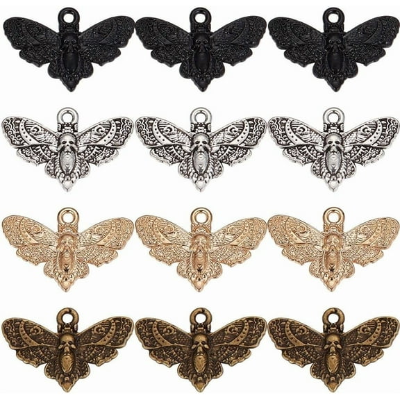 1 Box 80Pcs Moth Charms Gothic Style Small Moth Charms Bulk Black Head Moth Insect Charm Kit Butterfly Charms for Jewelry Making Charm DIY Earring Craft 13x20mm