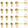 thumbnail image 1 of 1 Box 80Pcs Real 18K Gold Plated Ball Earring Studs With Loop 4mm - 40Pcs Posts 40Pcs Butterfly Backs for Jewelry Making Accessories DIY Dangle Earrings, 1 of 8