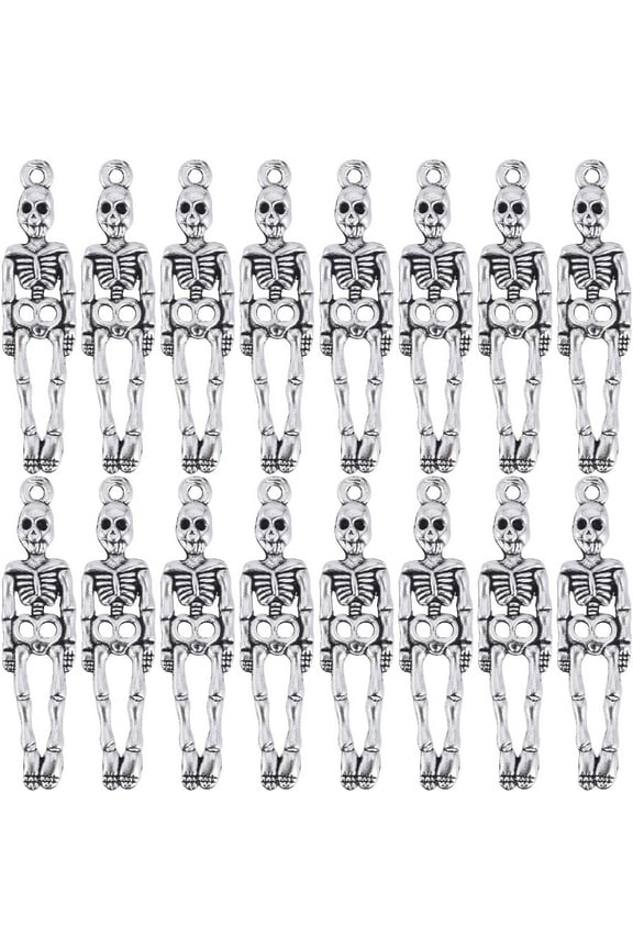 1 Box 80Pcs Skeleton Charms Bulk Alloy Skeleton Charm Tibetan Antique Silver Metal Halloween Skull Body Bone Charm for Jewelry Making Charms Supplies DIY Crafting Necklace Bracelet Beginners