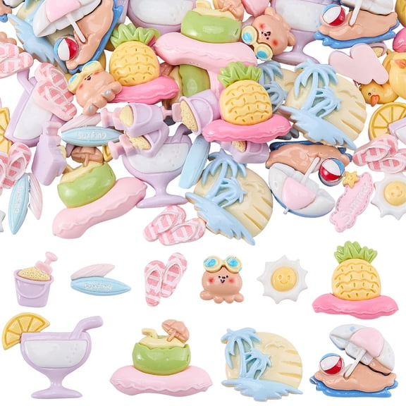 1 Box 80Pcs Summer Craft Embellishments Summer Resin Charms Bulk Assorted Cute Colorful Random Styles Flatback Sea Hawaii Beach Cabochon