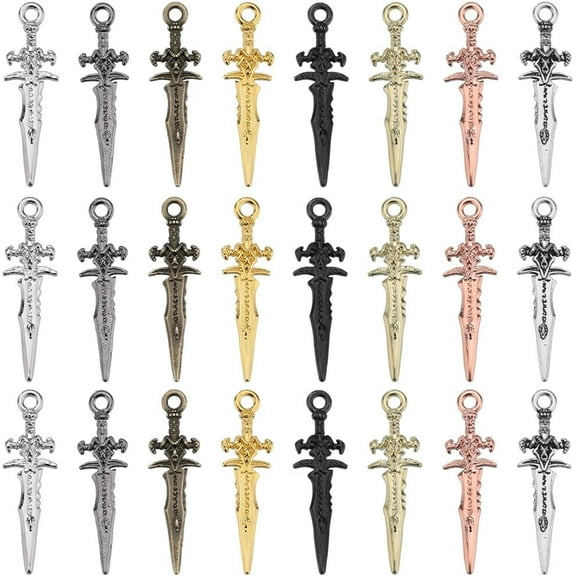 1Box 80Pcs Sword Charm Punk Charms Silver Alloy Gothic Steampunk Mini Bookmarks Sword Knife Charm Charms Supplies DIY Necklace Bracelet Earrings Keychain Craft Adults