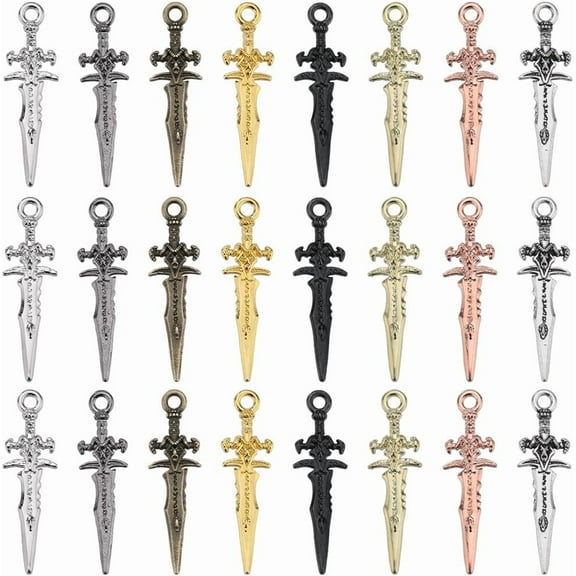 1 Box 80Pcs Sword Charm Punk Charms Silver Alloy Gothic Steampunk Mini Bookmarks Sword Knife Charm