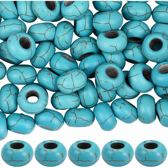 1 Box 80Pcs Turquoise Rondelle Bead Large Hole Gemstone Beads Bulk European Pattern Flat Round Abacus Gems Stone Loose Spacers for Jewelry Making Bracelets Earrings DIY Craft Accessories