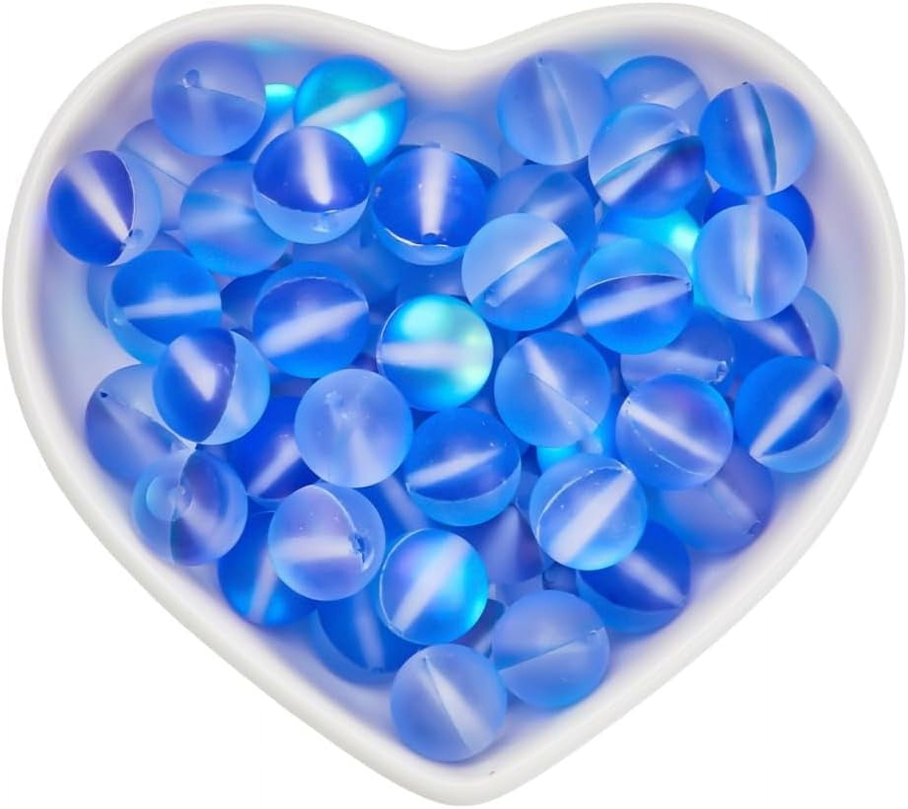 1 Box 80pcs Moonstone Matte Crystal Glass Beads Blue Glass Beads 10mm Frosted Glass Beads Blue Round Large Clear Transparent Aurora Matte Bead Bulk for Jewelry Making Valentine Christmas DIY