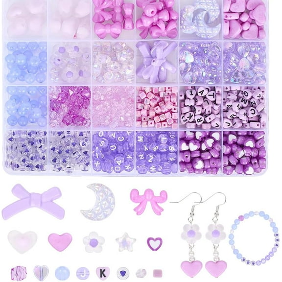1 Box 828Pcs Purple Acrylic Beads Bracelet Making Kit Round Star Tie Moon Heart Alphabet Bead Bulk Bicon Loose Spacer Violet Beads for Bracelets Necklaces Earrings Jewelry Making Crafts Blue DIY