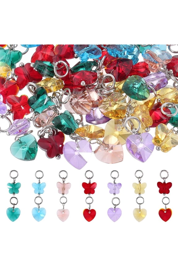 1 Box 84Pcs 14 Styles Hearts And Butterfly Charms Small Glass Heart Charm Bulk Colorful Faceted Butterflies Charms for Jewelry Making Charms Bracelet Necklace Earring Holidays Women
