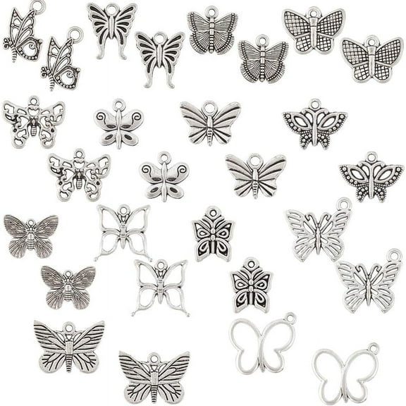 1 Box 84Pcs 14 Styles Silver Butterfly Charms Moths Charm Bulk Ethnic Vintage Style Dangle Cute Small Insect Charms