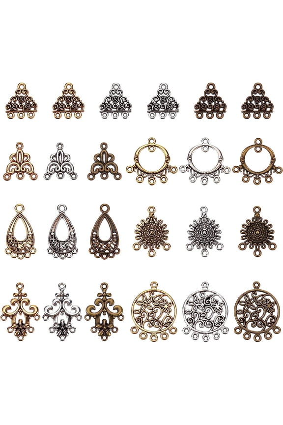 1 Box 84Pcs Tibetan Vintage Style Chandelier Charms Linking Connector Charm Alloy Flower Chandelier Component Links Filigree Connectors Drop Hollow Charm for Jewelry Making Charms DIY Craft